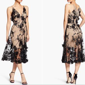 DRESS THE POPULATION Audrey Embroidered Fit & Flare Dress Size Small in Black